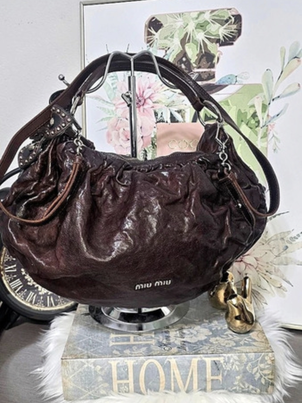 Vintage Miu Miu Brown Leather Shoulder/hand Bag